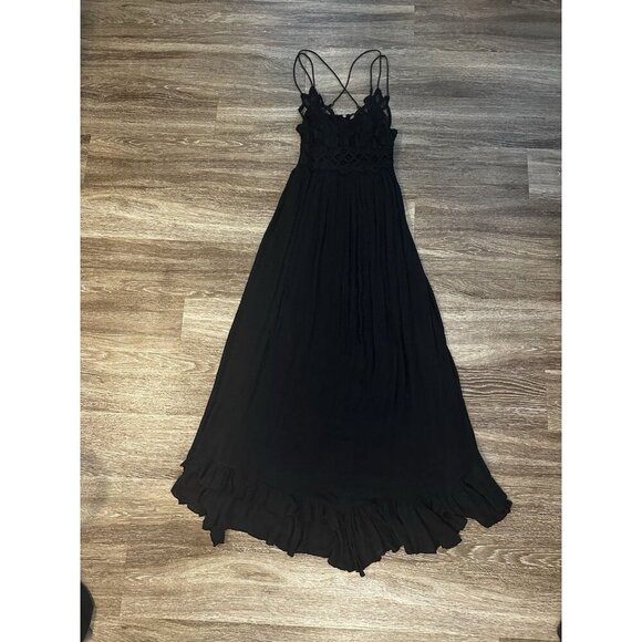 Free People Adella Lace Trim Midi Dress in Black Size Small Whimisigoth Fairy - Picture 2 of 11